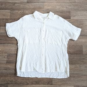 NWT Max Studio Shirt Womens Ivory Beige Button Up Seersucker Short Sleeve Size S